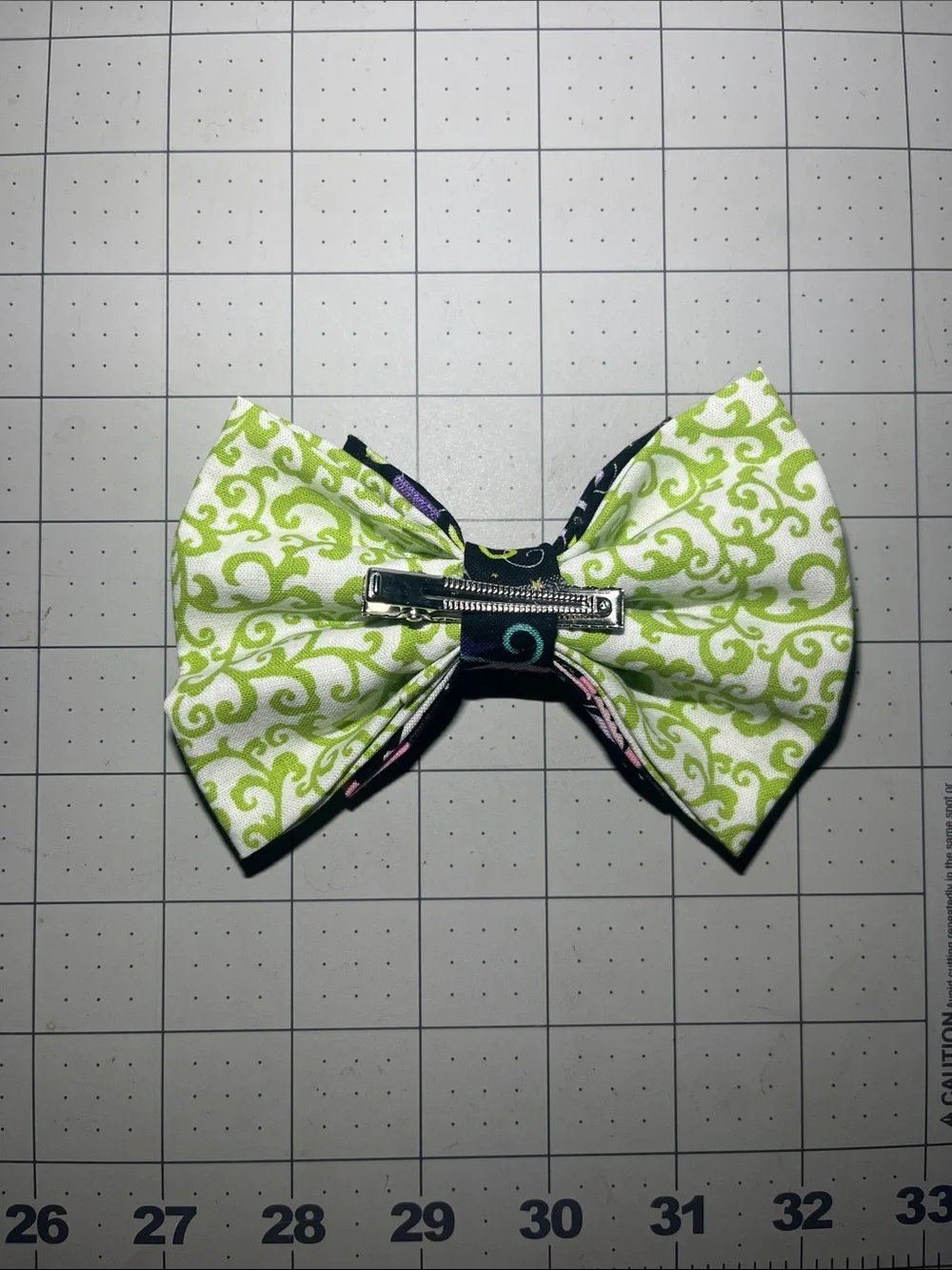 Kids Black & Green Patterned Fabric Hair Bow